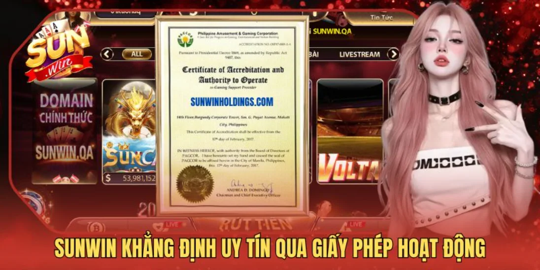 Sunwin Giay Phep Hoat Sunwin khẳng định uy tín qua giấy phép và nhiều năm hoạt động